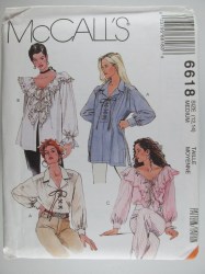 6618 MCCALLS LOOSE FIT LACED PEASANT BLOUSES PATTERN MEDIUM 12,14